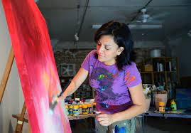 A Photo Of Abstract Artsist Sonya At Work.
