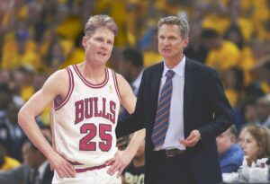 A Photo Shop Of Steve Kerr's Picture Then As A Proffesional Basket Ball Player And Now As A Coach.